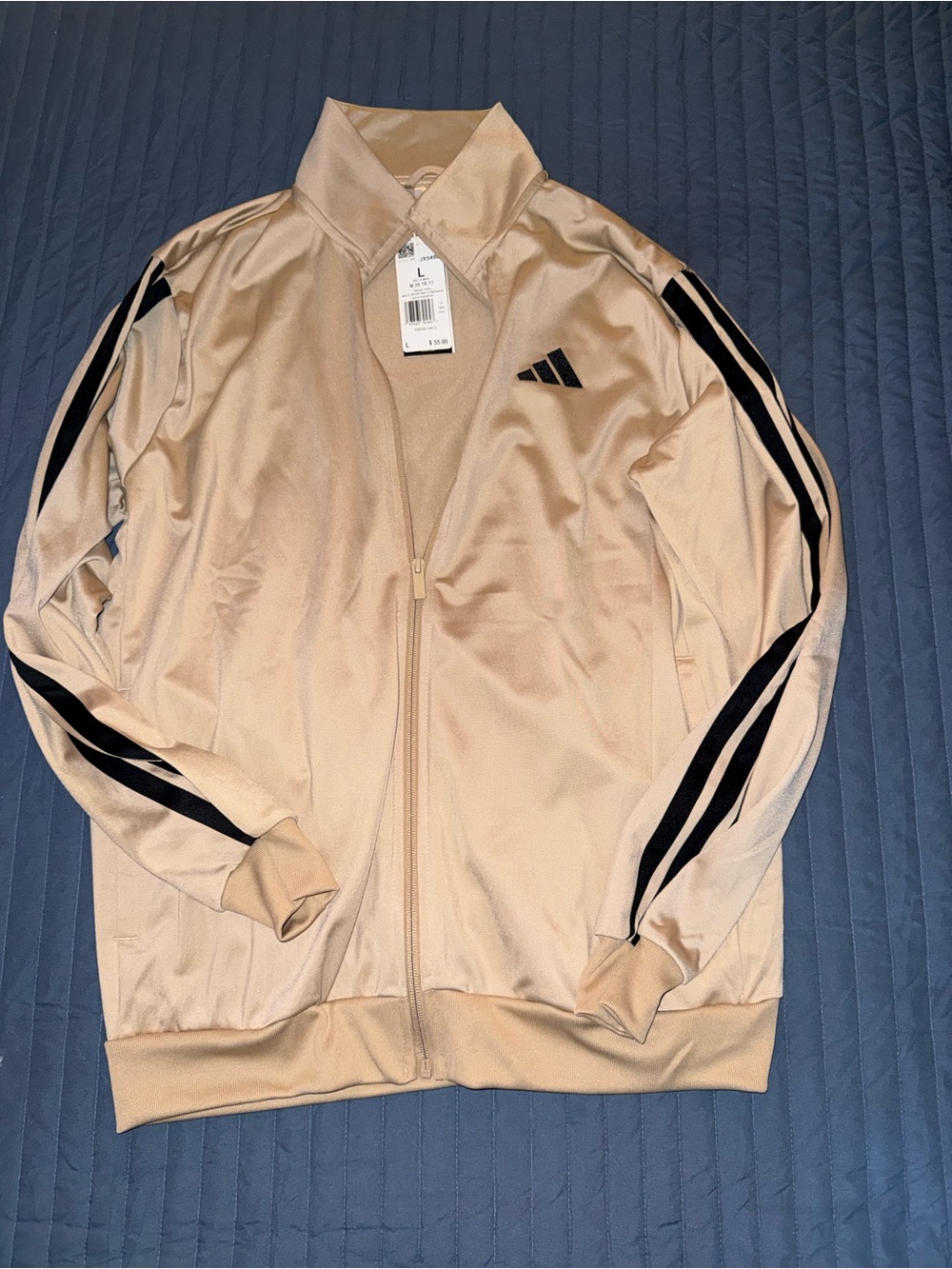 adidas Beige Track Jacket with Black Sleeve Stripes